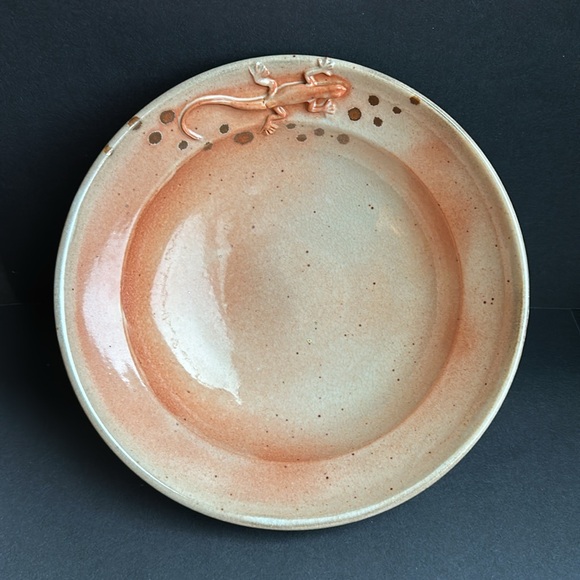 3D Gecko Lizard Studio Art Pottery Stoneware Bowl 8.5” Artist Signed Dyer - Picture 4 of 12